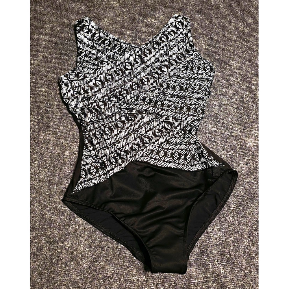 Miraclesuit Brio Black White Geometric One Piece Swimsuit Underwire 10 6526413 - Picture 2 of 7